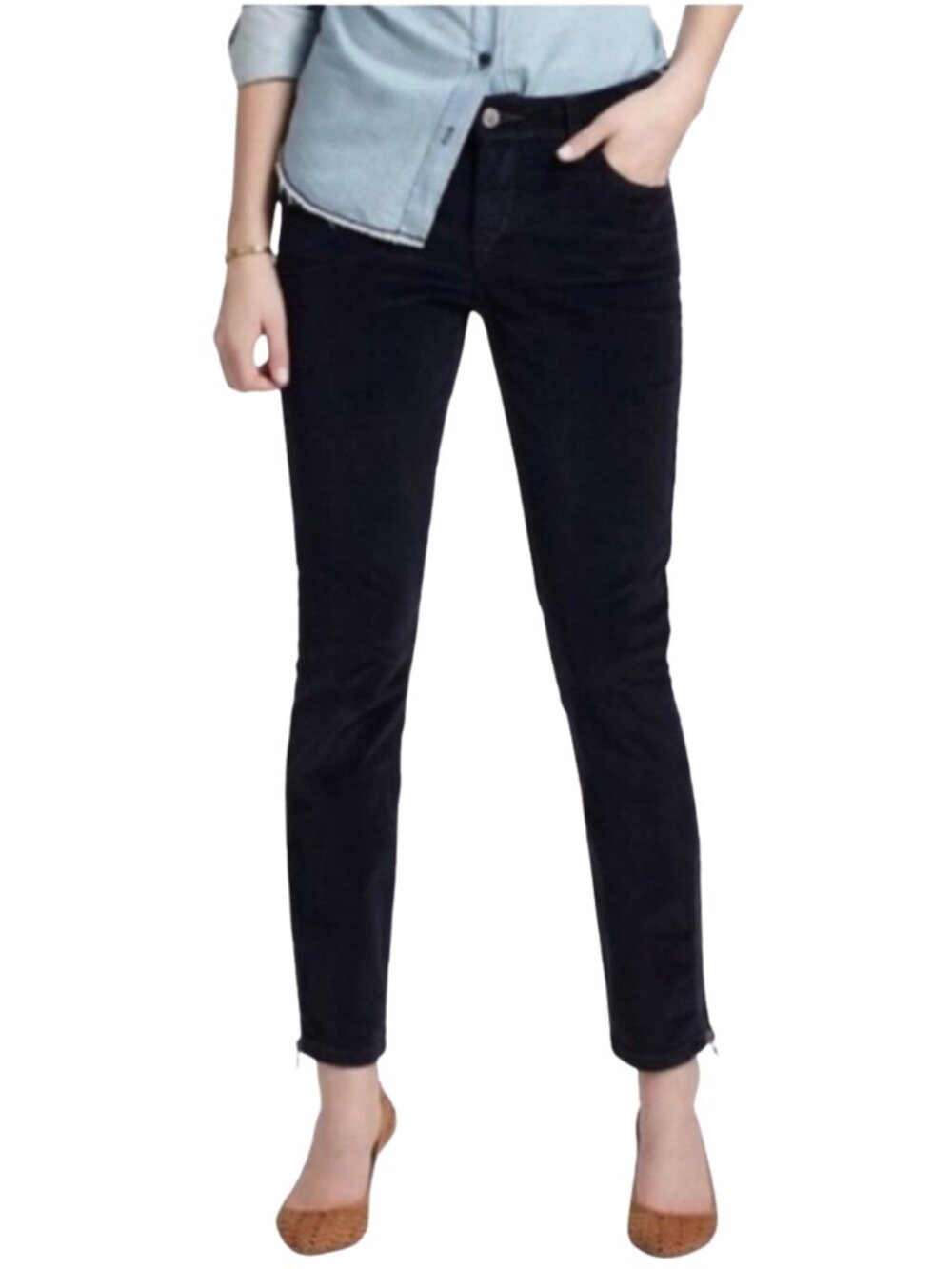 Pilcro Anthropologie Stet Corduroy Pants 28 Navy Skinny Ankle Zip Stretch Cotton